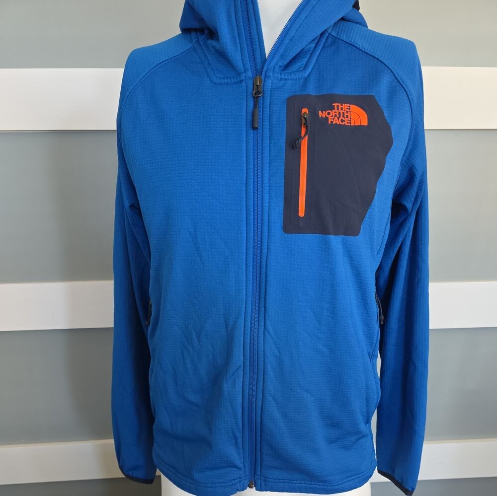 The North Face Men's Large Borad Blue Grid Fleece Full Zip Hooded Jacket